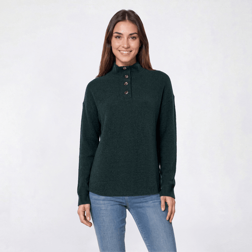 Womens Como Blu Long Sleeve Mock Neck Sweater w/Buttons