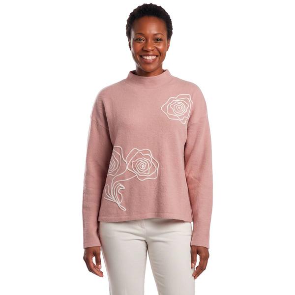 Womens Como Blu Long Sleeve Mock Neck Floral Soutache Sweater