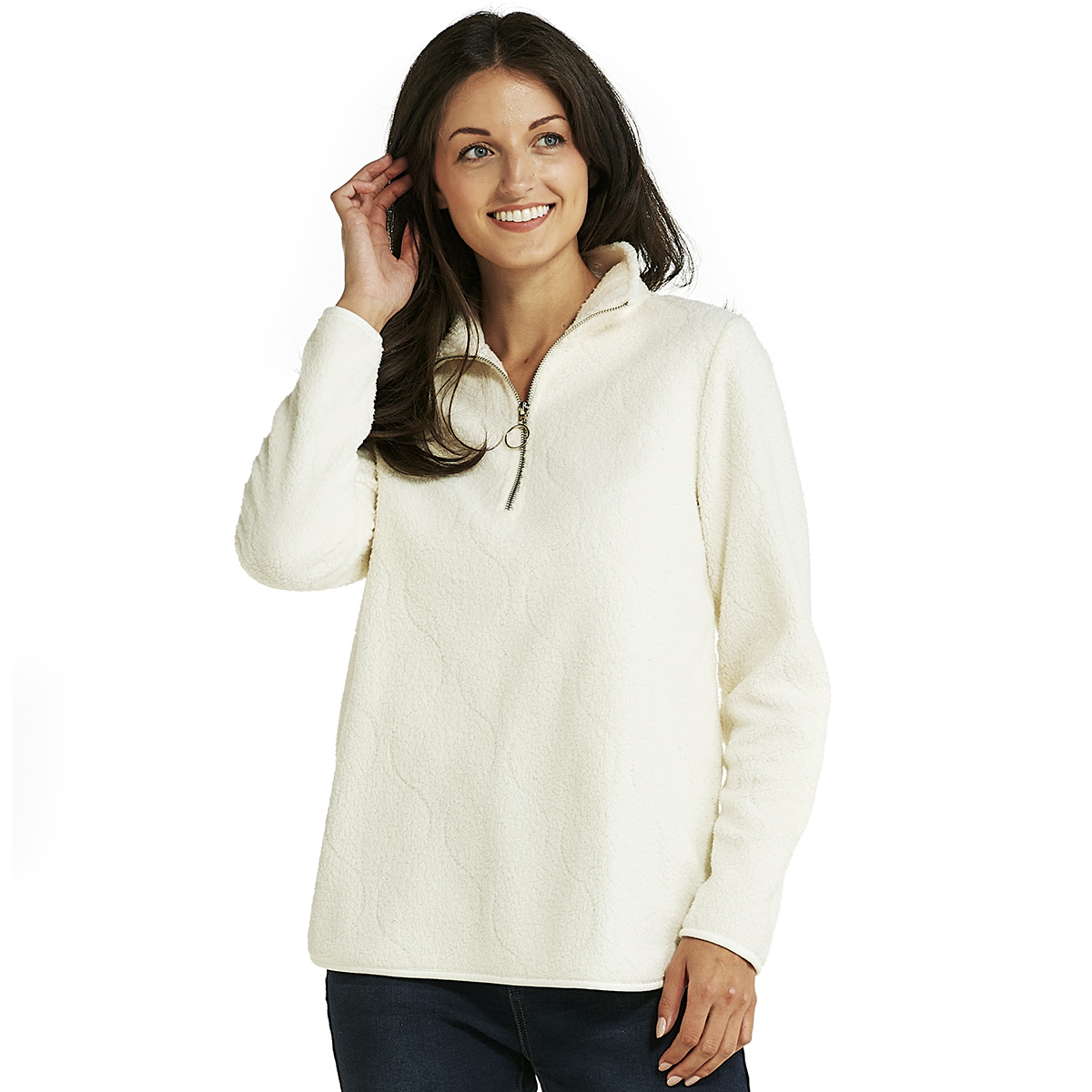 Womens Como Blu Mock Neck All Over Quilt Sherpa Top