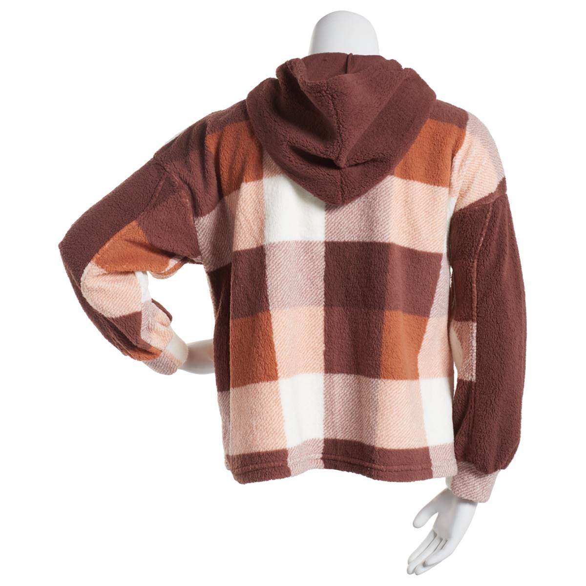 Plus Size Como Blu Long Sleeve Baby Sherpa Pullover W/Zipper-BLK