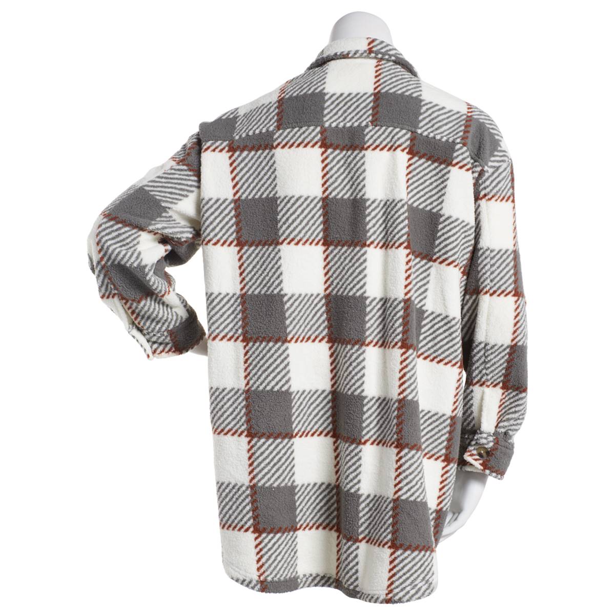 Plus Size Como Blu Button Down Plaid Sherpa Shacket-GREY