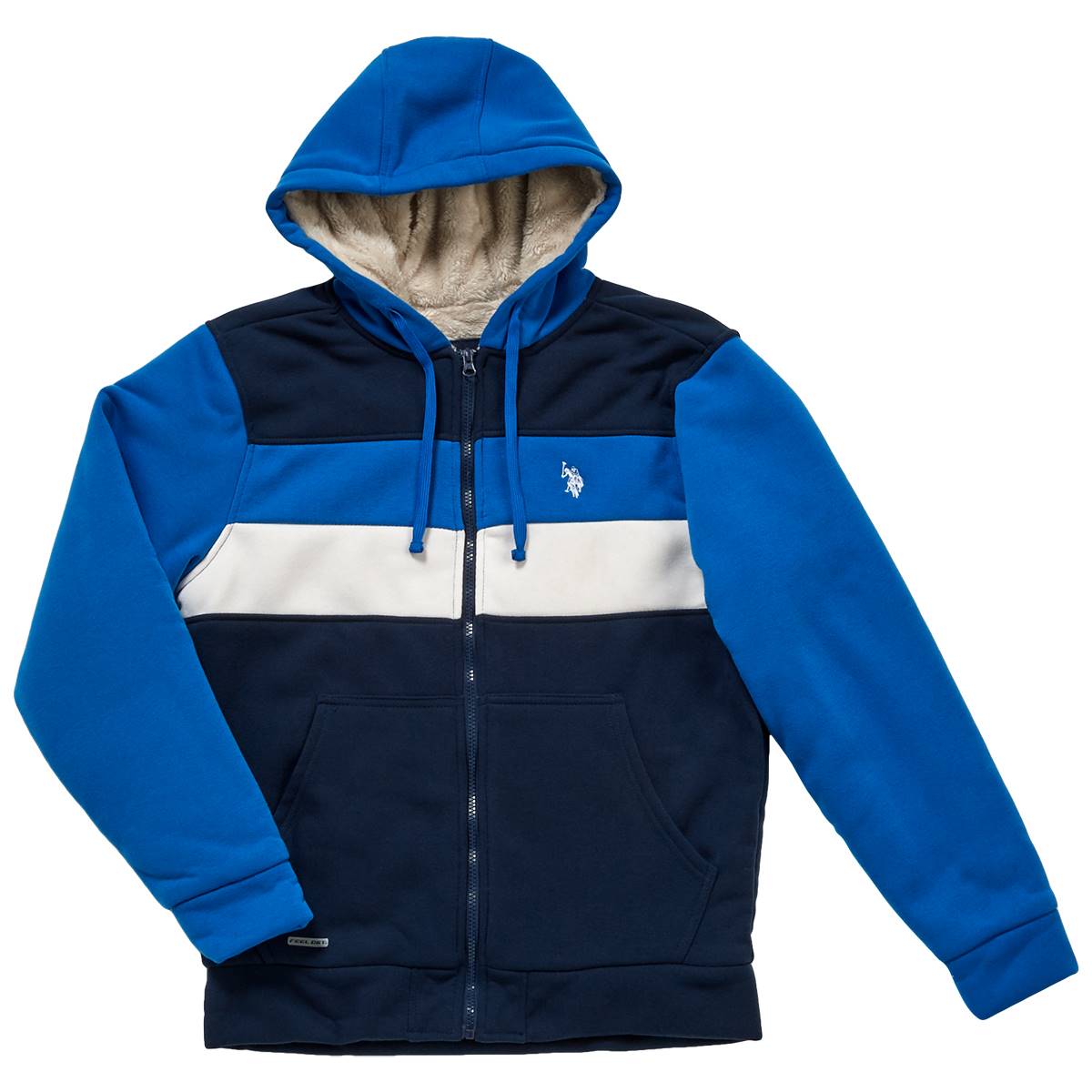 Mens U.S. Polo Assn.(R) Color Block Sherpa Hoodie - Navy