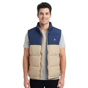 Mens U.S. Polo Assn.(R) Color Block Puffer Vest - Thompson Khaki