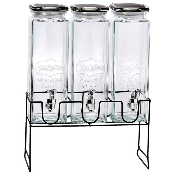 Circle Glass Triple Yorkshire Dispenser on Stand