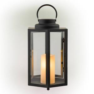 Alpine Black Hexagonal Candlelit Warm White LED Lantern