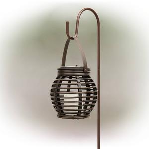Alpine Solar Dark Brown LED Candle Lantern w/ Shepherd's Hook