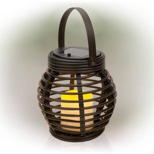 Alpine Solar Dark Brown LED Candle Lantern w/ Shepherd's Hook alternate view