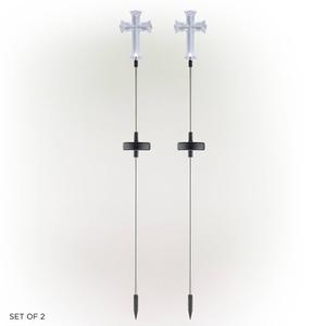 Alpine Solar Cross Garden Stake w/ LED Light - Set of 2