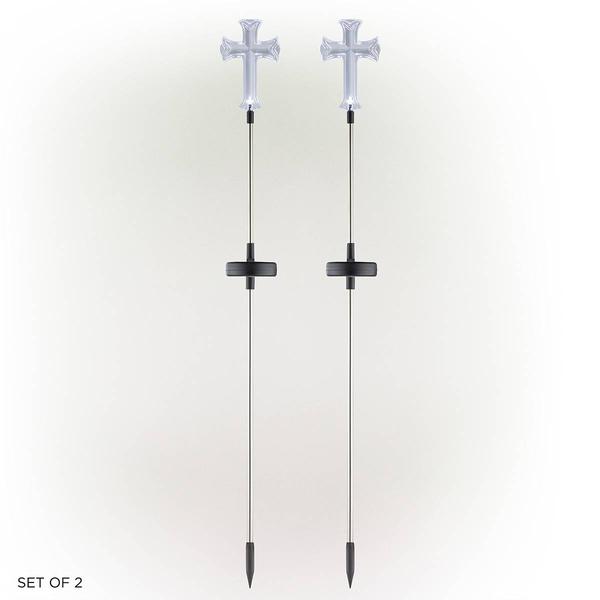 Alpine Solar Cross Garden Stake w/ LED Light - Set of 2