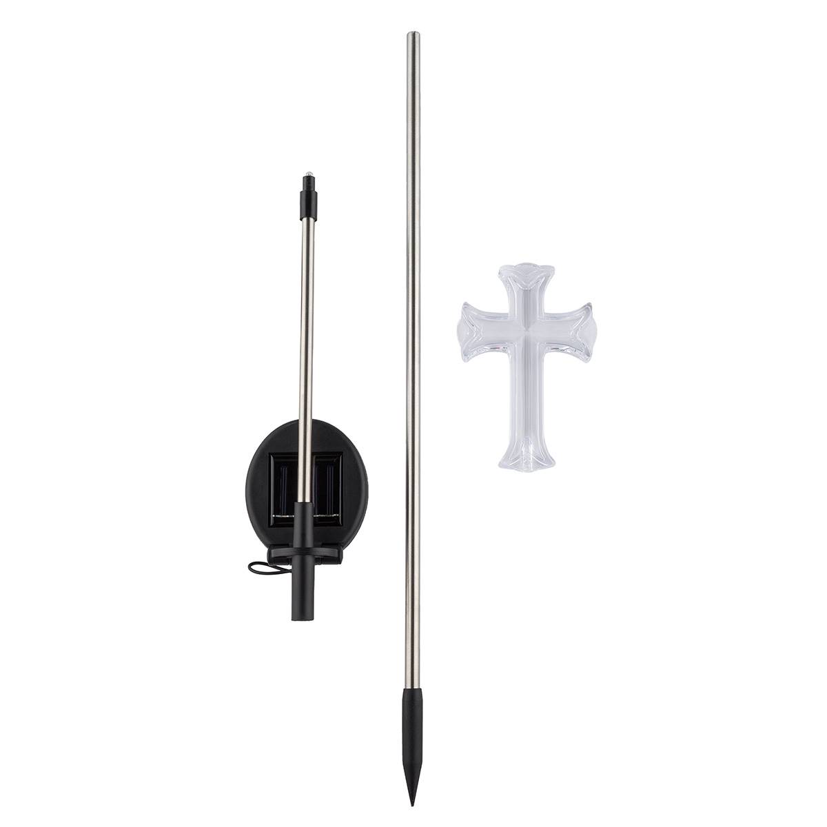 Alpine Solar Cross Garden Stake W/ LED Light - Set Of 2