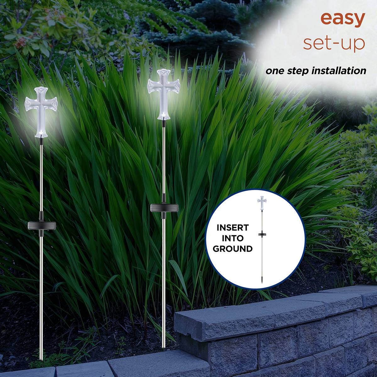 Alpine Solar Cross Garden Stake W/ LED Light - Set Of 2