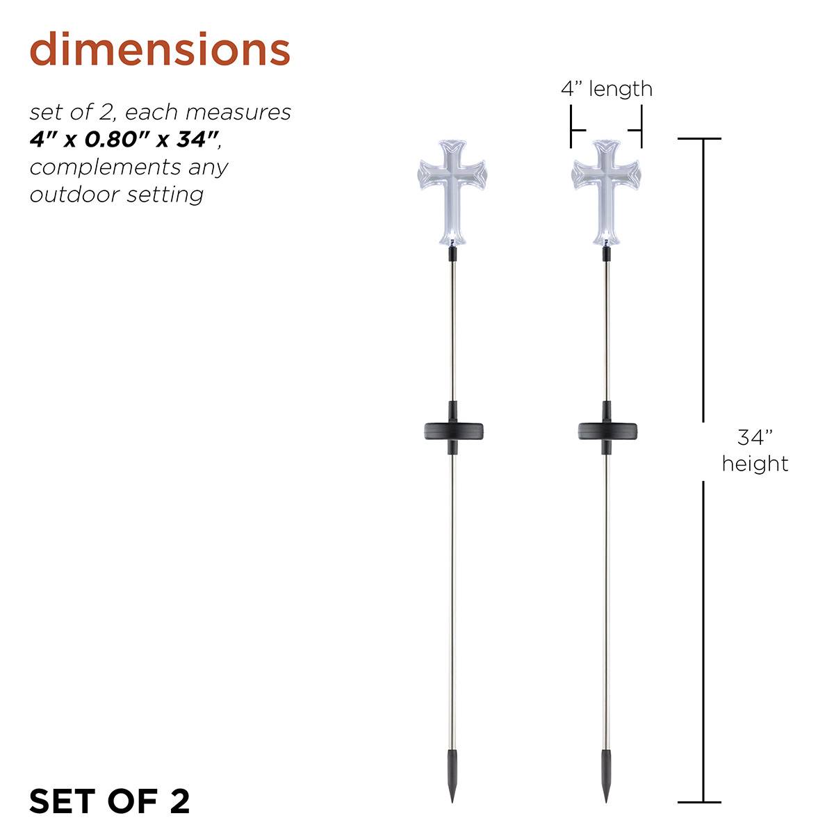 Alpine Solar Cross Garden Stake W/ LED Light - Set Of 2