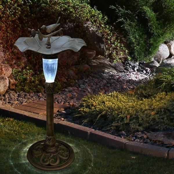 Alpine Solar LED Gold Birdbath alternate view