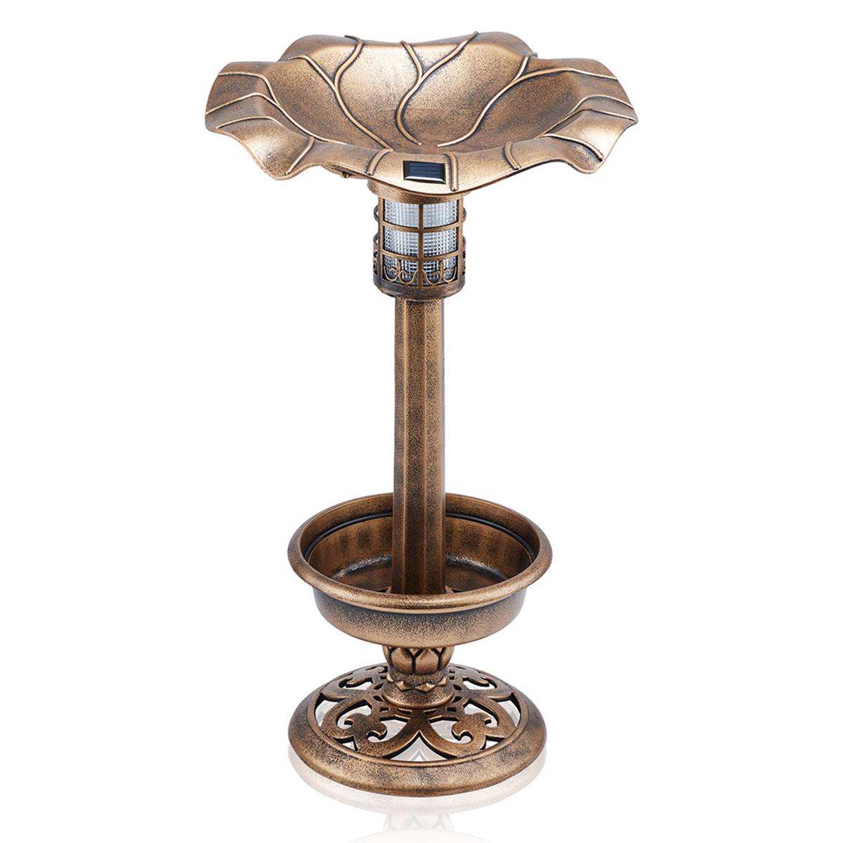 Alpine Solar LED Pesdestal Birdbath W/ Planter