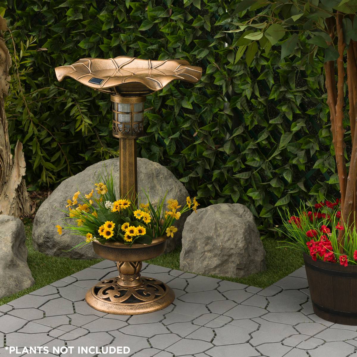 Alpine Solar LED Pesdestal Birdbath W/ Planter