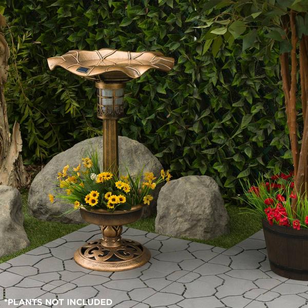 Alpine Solar LED Pesdestal Birdbath w/ Planter alternate view