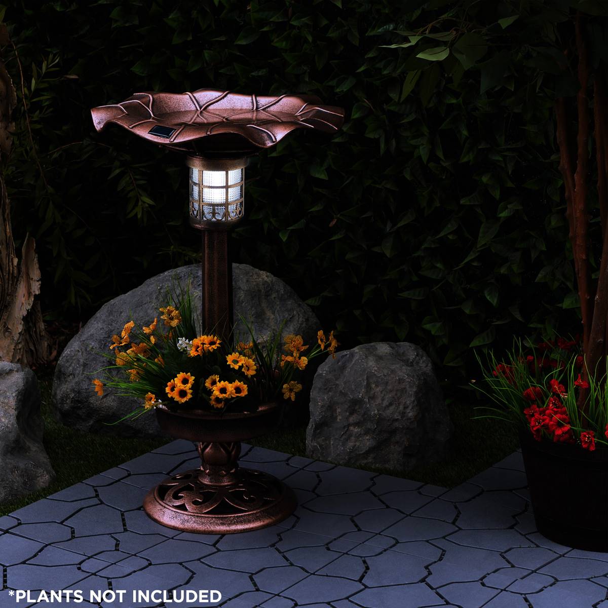 Alpine Solar LED Pesdestal Birdbath W/ Planter