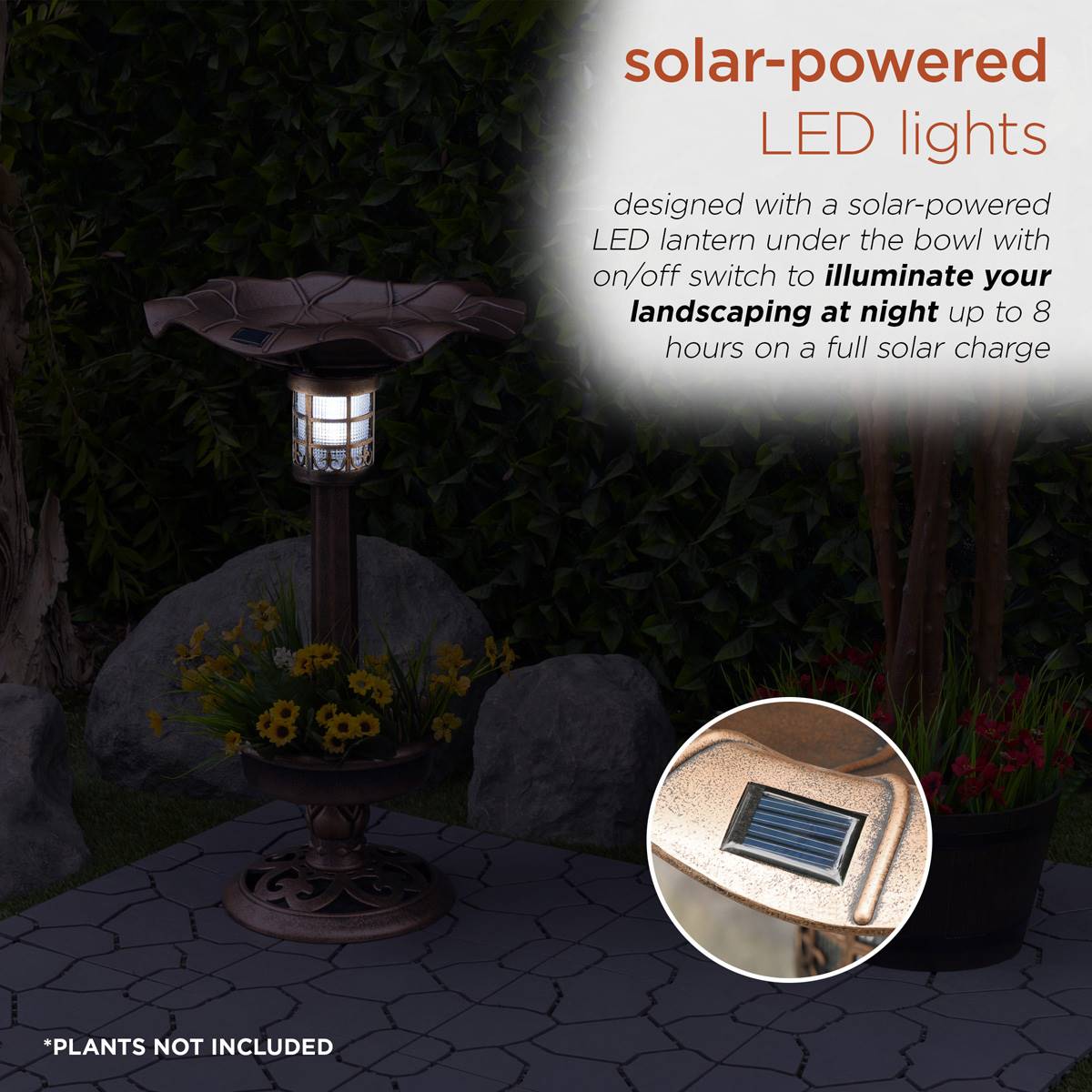 Alpine Solar LED Pesdestal Birdbath W/ Planter