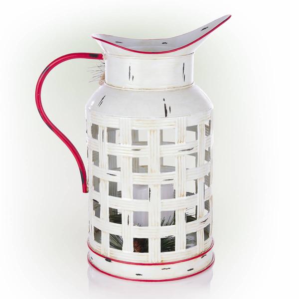 Alpine LED Rustic Metal Pitcher Candle Decor