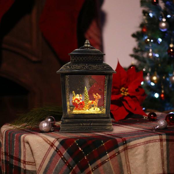 Alpine LED Santa Sleigh and Reindeer Snow Globe alternate view