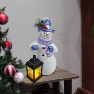 Alpine Lavender Winter LED Snowman Holding Lantern Statue alternate view