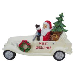 Alpine LED Santa in Vintage White Car Statue