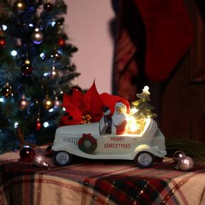 Alpine LED Santa in Vintage White Car Statue alternate view
