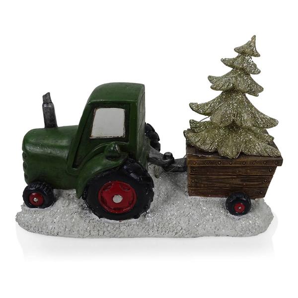 Alpine LED Green Tractor Pulling Tree Statue
