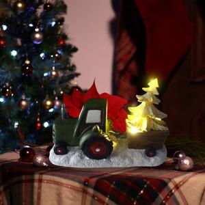 Alpine LED Green Tractor Pulling Tree Statue alternate view