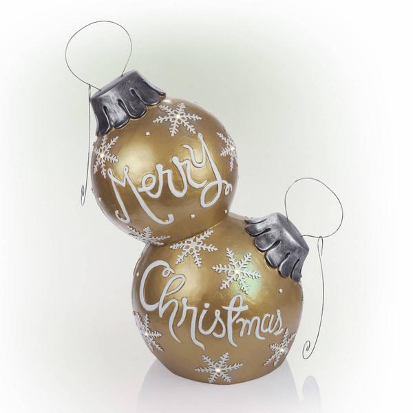 Alpine LED Merry Christmas Stacked Ornaments Statue