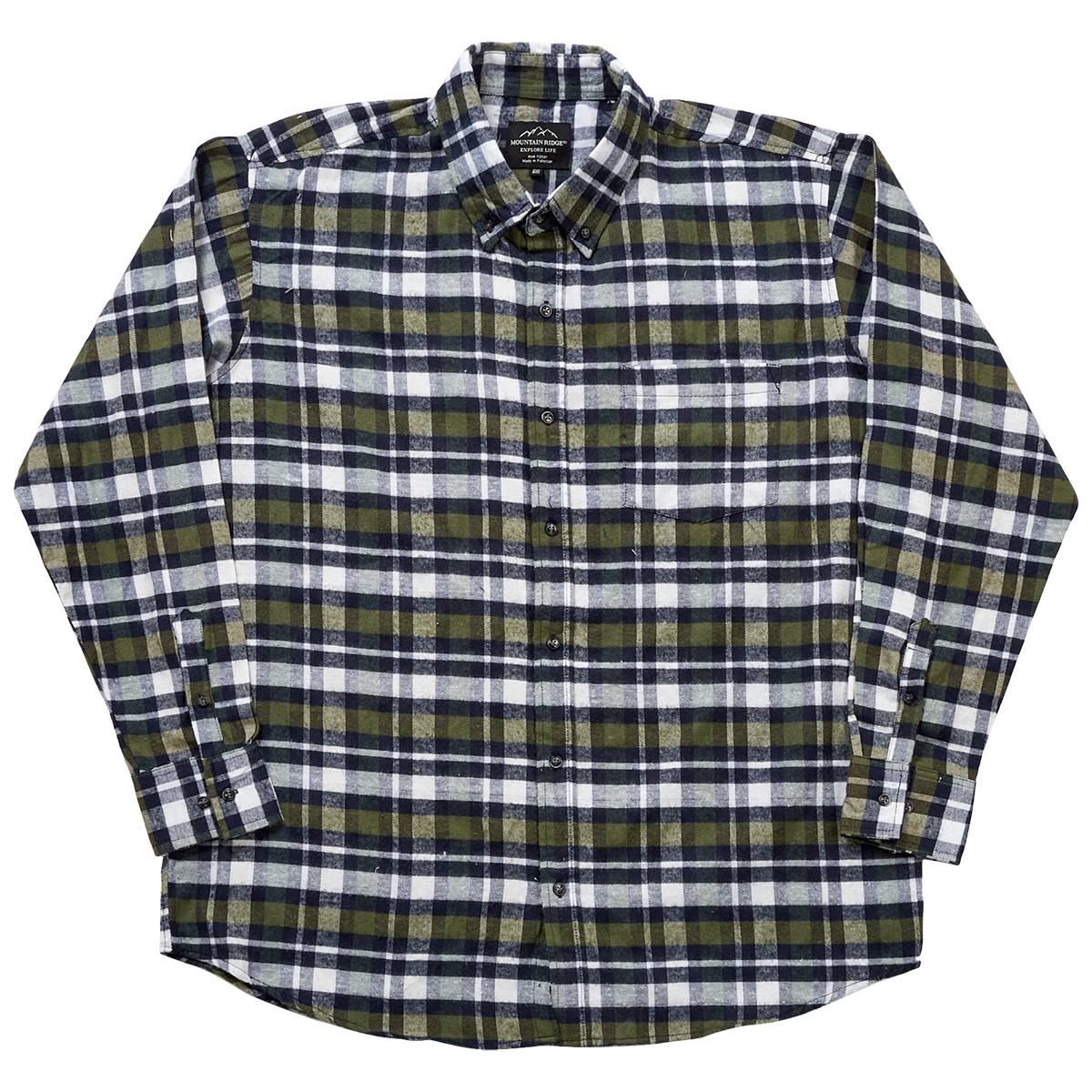 Mens Big & Tall Mountain Ridge Flannel Shirt - Olive/Blue/White