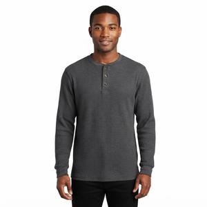 Mens Preswick & Moore(R) Charcoal Thermal Henley Pajama Shirt
