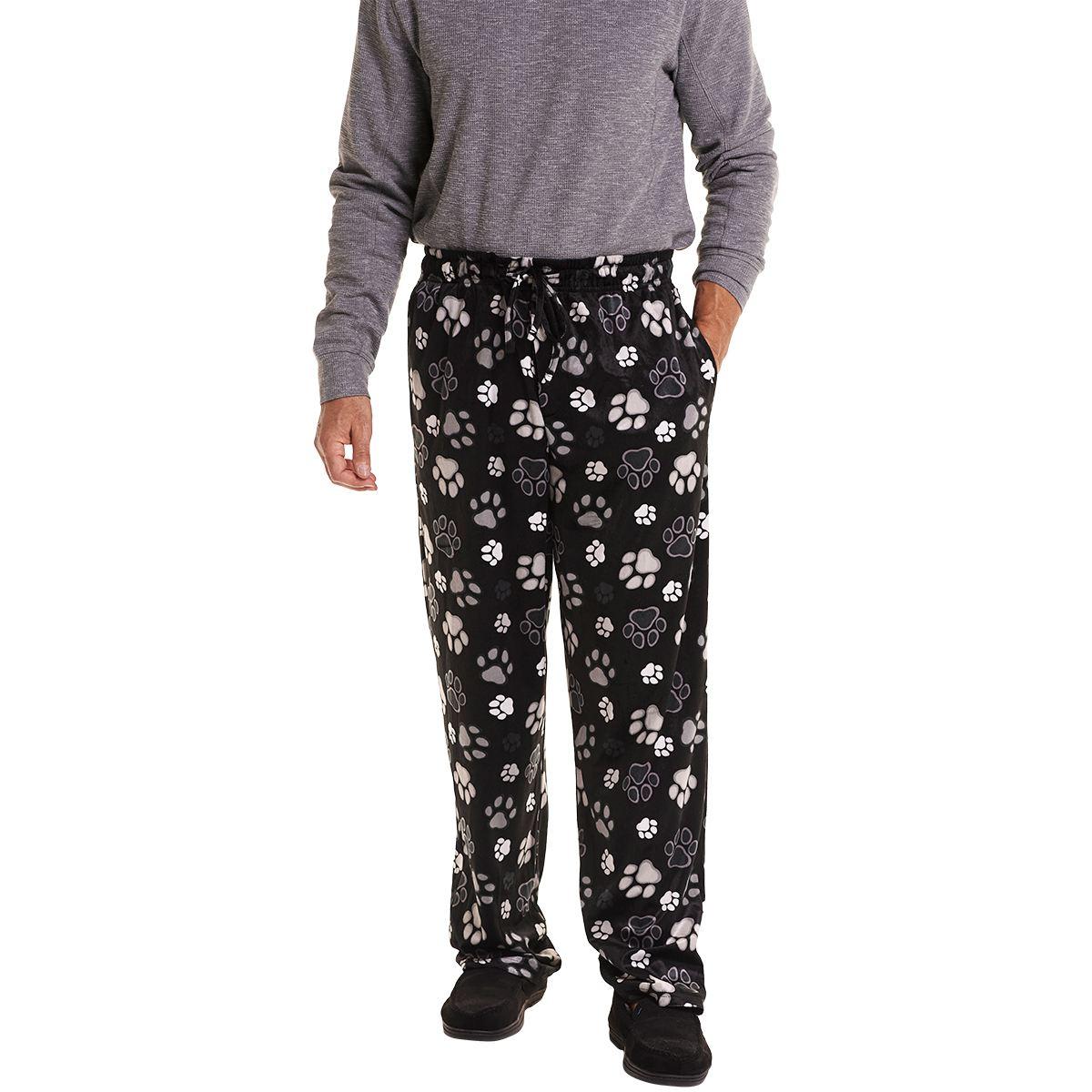Mens Preswick & Moore(R) Silky Fleece Black Paws Pajama Pants