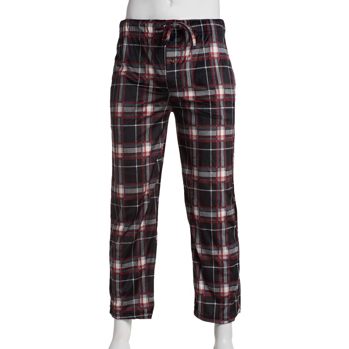 Mens Preswick & Moore Plaid Silky Pajama Pants - Black/Red