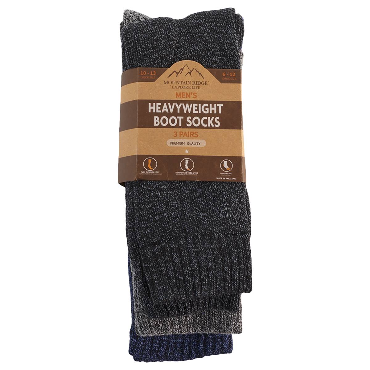 Mens Mountain Ridge(R) 3pk Heavyweight Boot Socks - Black/Grey/Navy