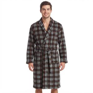 Mens Preswick & Moore(R) Plaid Velvet Robe - Black/White