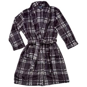 Mens Preswick & Moore(R) Plaid Velvet Robe - Grey/White