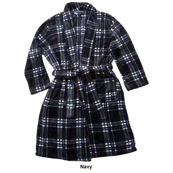 Mens Preswick & Moore(R) Plaid Velvet Robe - Navy/White alternate view
