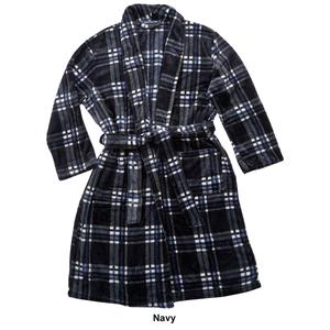 Mens Preswick & Moore(R) Plaid Velvet Robe - Navy/White alternate view