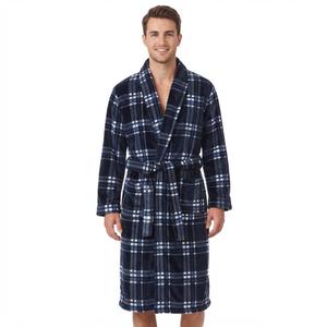 Mens Preswick & Moore(R) Plaid Velvet Robe - Navy/White