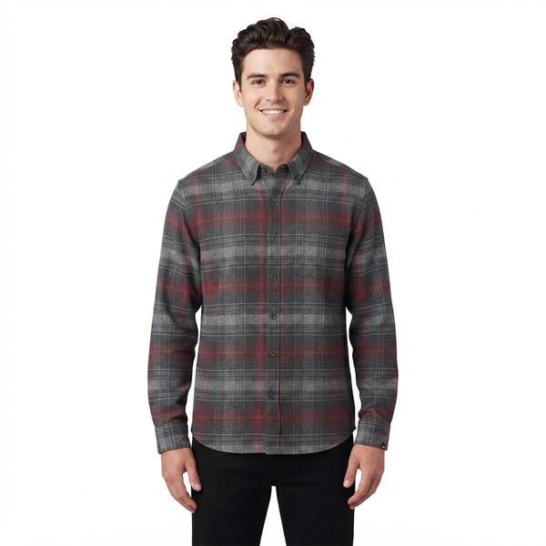 Mens Jackson Hole Flannel Shirt - Grey & Burgundy