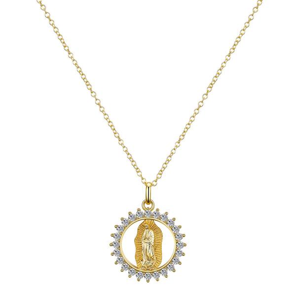 Shine 14kt. Gold Flash Plated CZ Virgin Mary Pendant Necklace