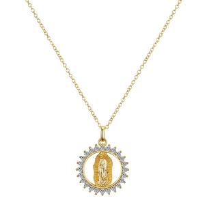 Shine 14kt. Gold Flash Plated CZ Virgin Mary Pendant Necklace