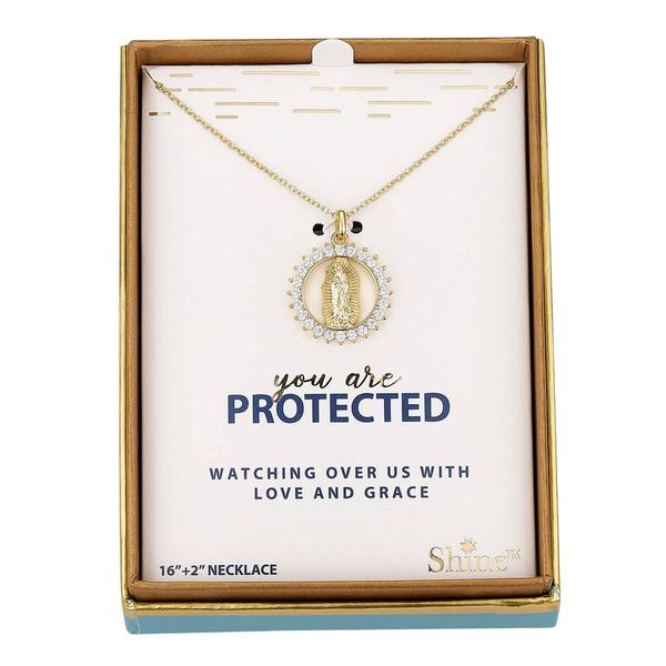 Shine 14kt. Gold Flash Plated CZ Virgin Mary Pendant Necklace alternate view