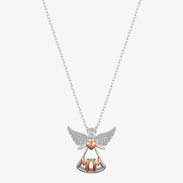 Shine CZ Mom Angel Pendant Necklace