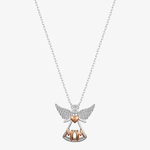 Shine CZ Mom Angel Pendant Necklace