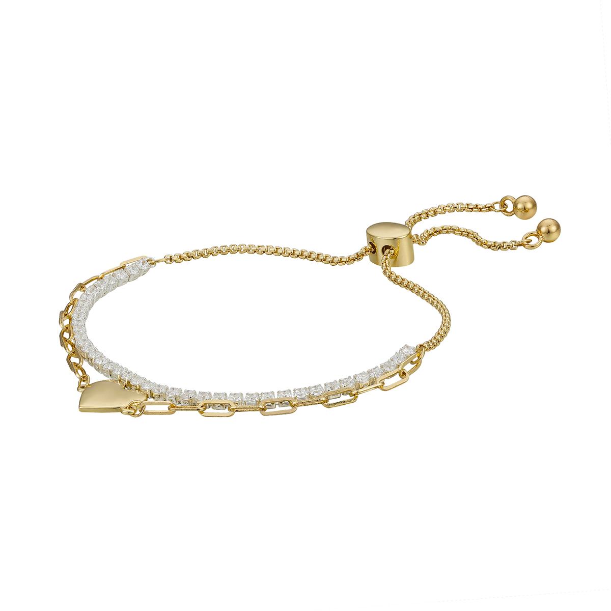 Shine Heart Clear CZ Double Strand Bolo Bracelet