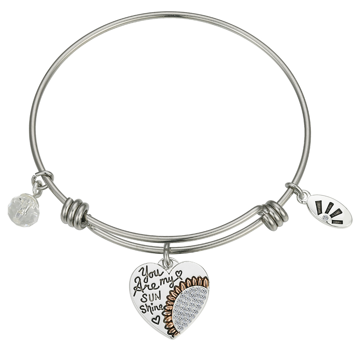 Shine You Make Me Happy Flower Crystal Two-Tone Bangle Bracelet