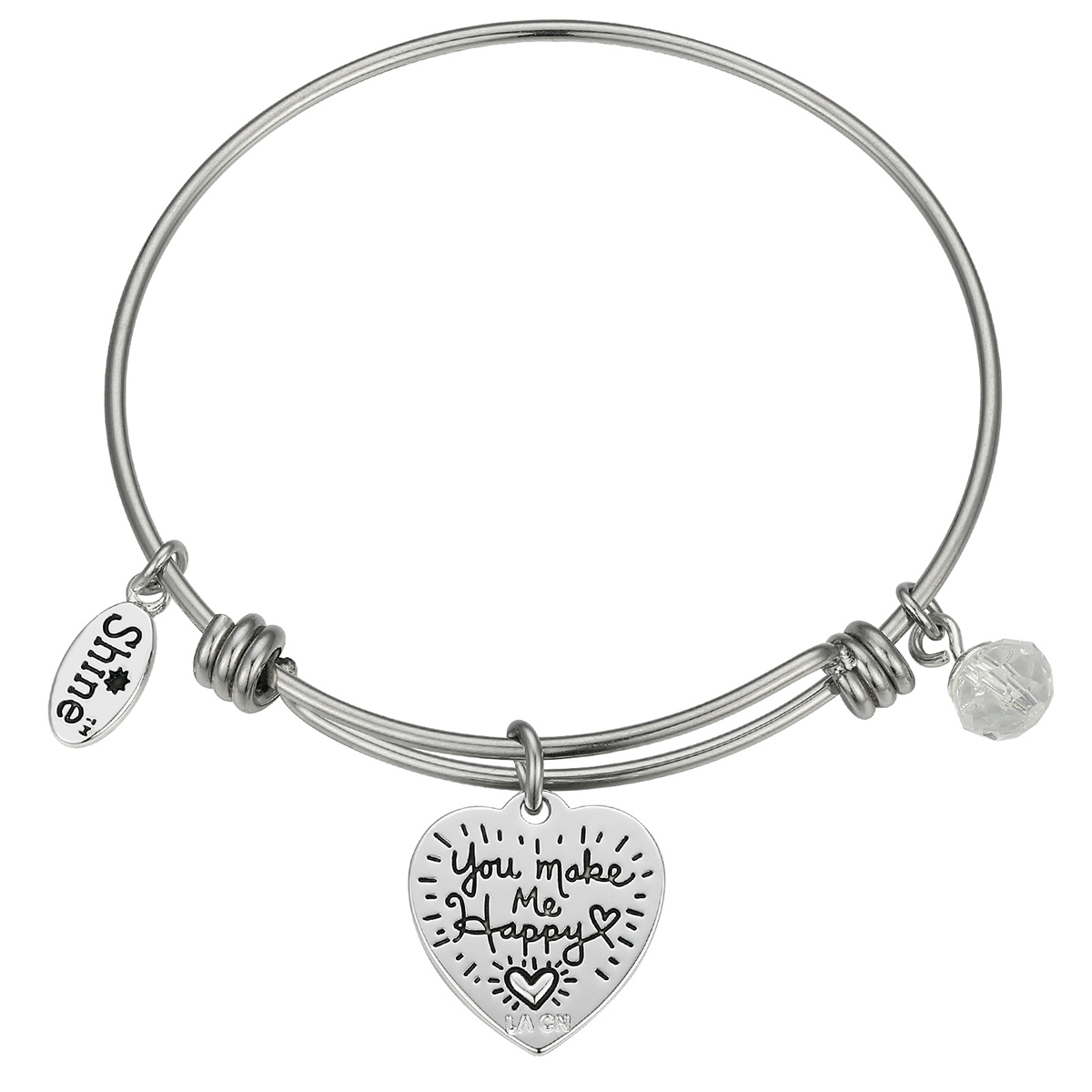 Shine You Make Me Happy Flower Crystal Two-Tone Bangle Bracelet