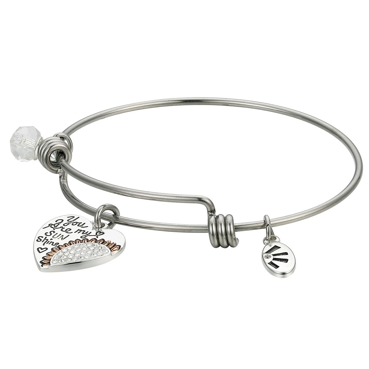 Shine You Make Me Happy Flower Crystal Two-Tone Bangle Bracelet